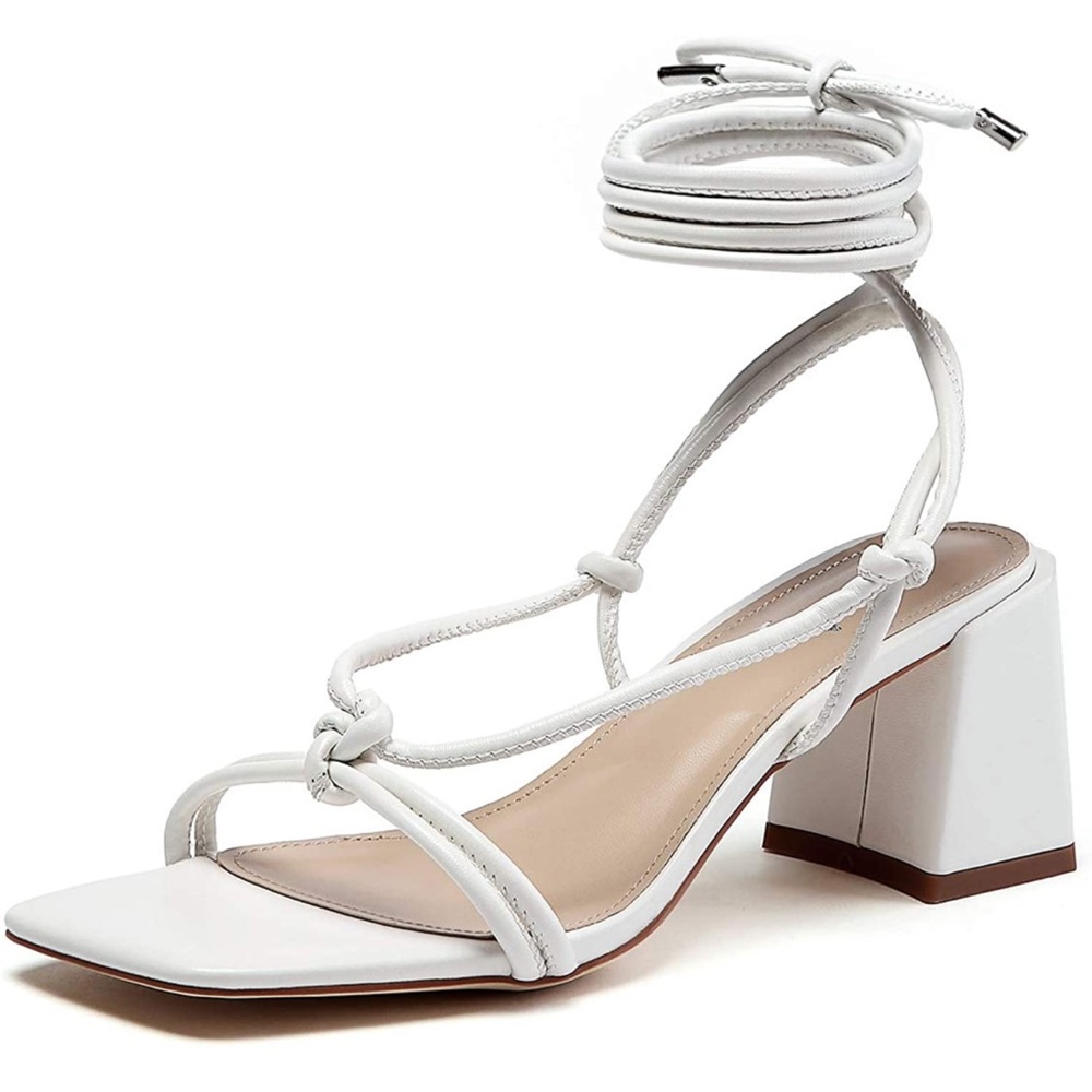 White block tie up heel